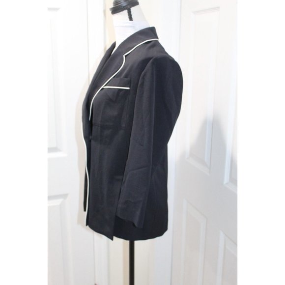 Tibi Black Double Breasted Button Down Blazer Jacket White Piping Women's Size 8 - Picture 3 of 6